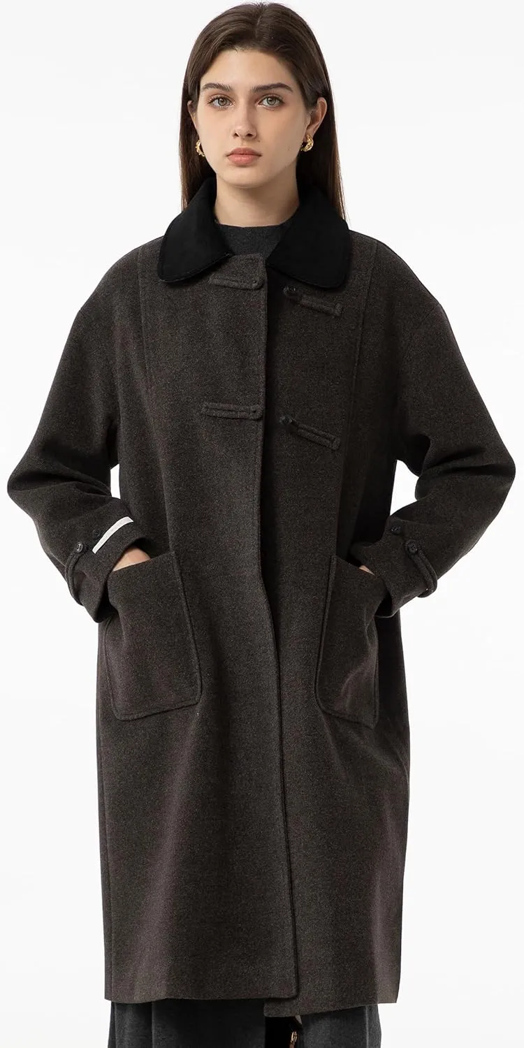 Babalet Wool Blend Pea Coat Fleece Trench Coat Turndown Collar Jacket 2024 Women Fall Fashion