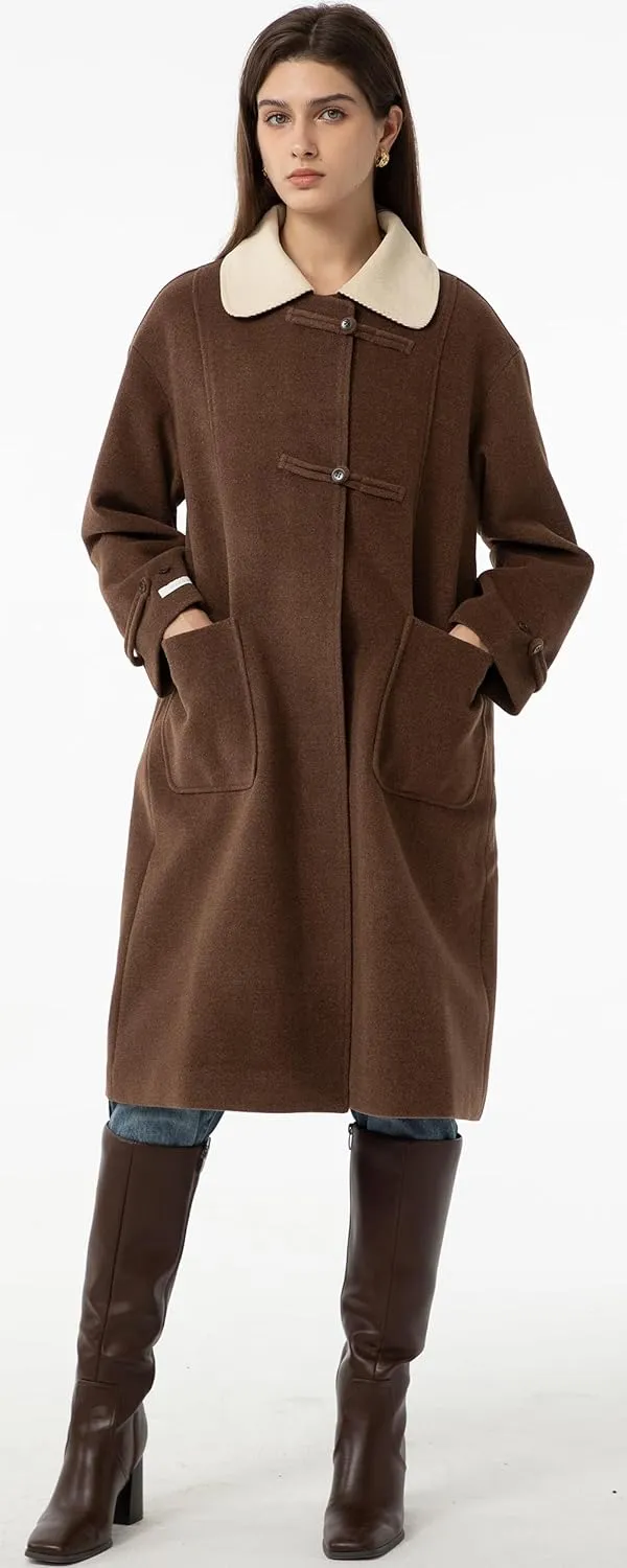 Babalet Wool Blend Pea Coat Fleece Trench Coat Turndown Collar Jacket 2024 Women Fall Fashion