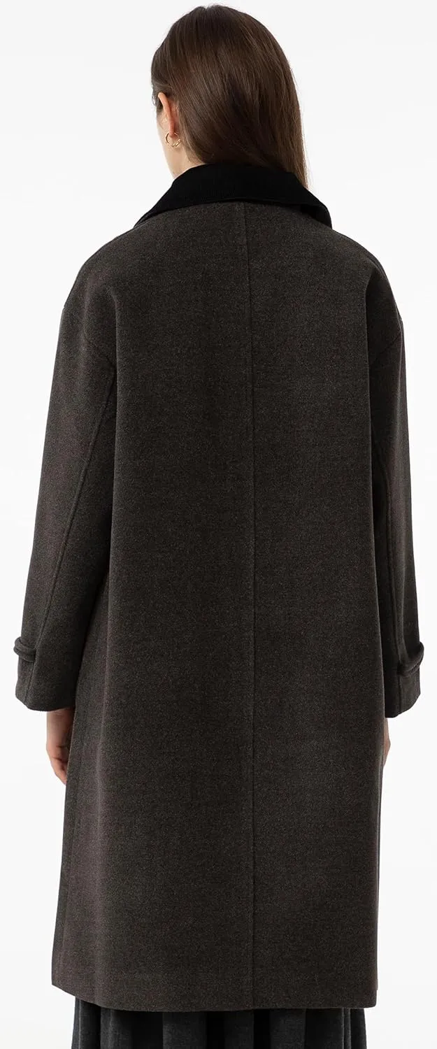 Babalet Wool Blend Pea Coat Fleece Trench Coat Turndown Collar Jacket 2024 Women Fall Fashion
