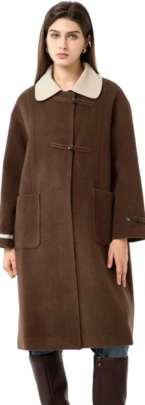 Babalet Wool Blend Pea Coat Fleece Trench Coat Turndown Collar Jacket 2024 Women Fall Fashion