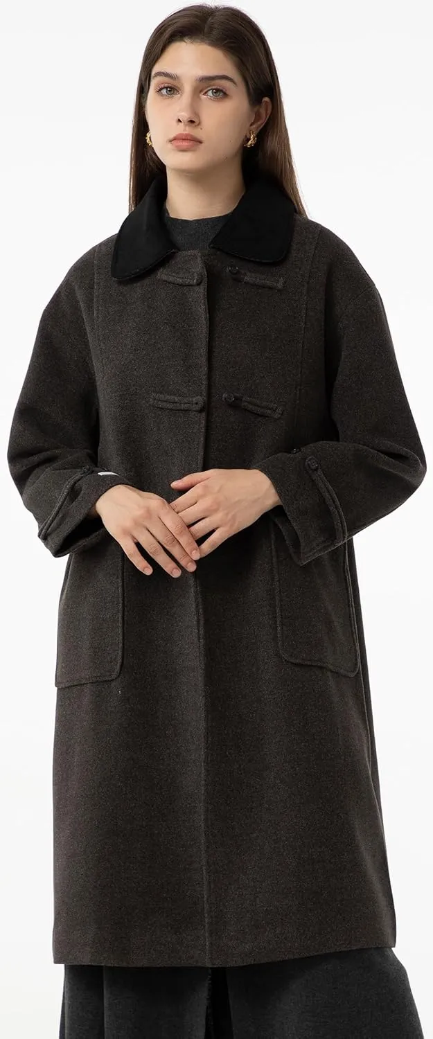 Babalet Wool Blend Pea Coat Fleece Trench Coat Turndown Collar Jacket 2024 Women Fall Fashion