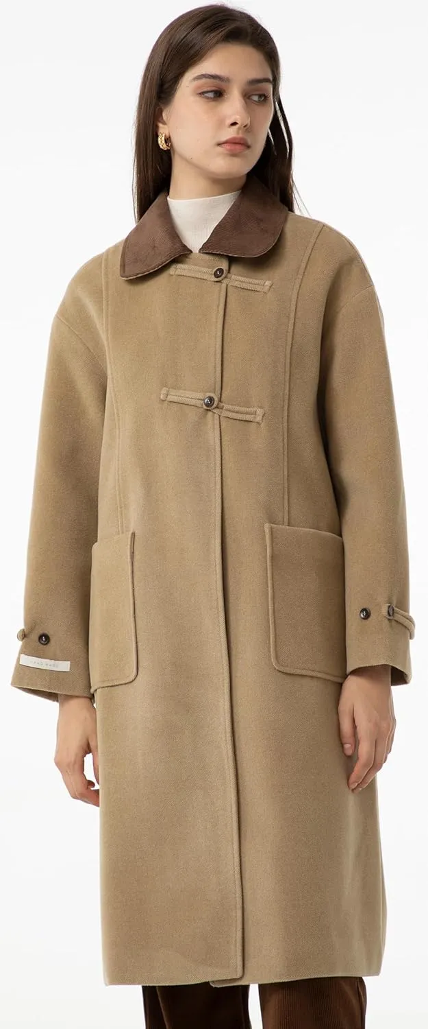 Babalet Wool Blend Pea Coat Fleece Trench Coat Turndown Collar Jacket 2024 Women Fall Fashion