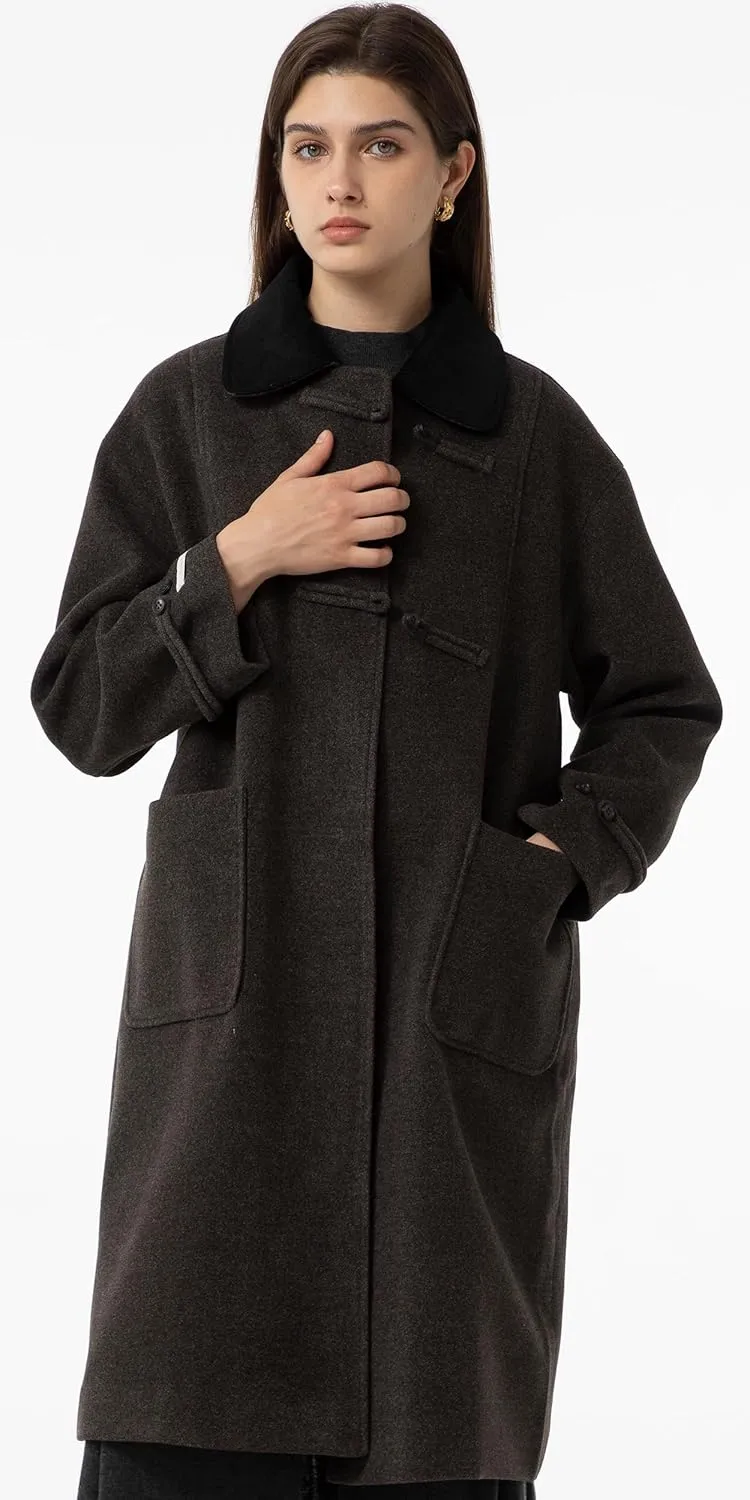 Babalet Wool Blend Pea Coat Fleece Trench Coat Turndown Collar Jacket 2024 Women Fall Fashion