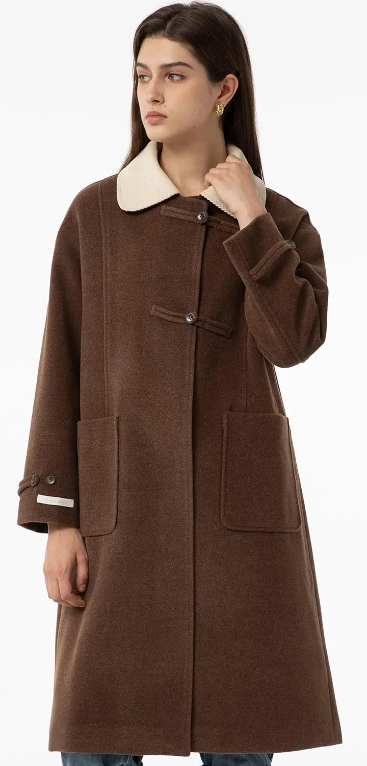 Babalet Wool Blend Pea Coat Fleece Trench Coat Turndown Collar Jacket 2024 Women Fall Fashion