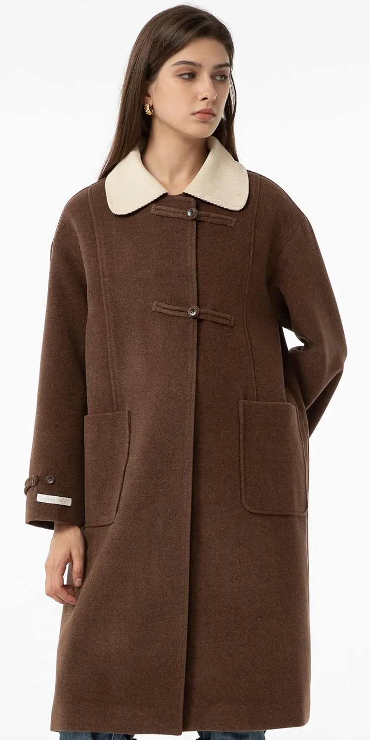 Babalet Wool Blend Pea Coat Fleece Trench Coat Turndown Collar Jacket 2024 Women Fall Fashion