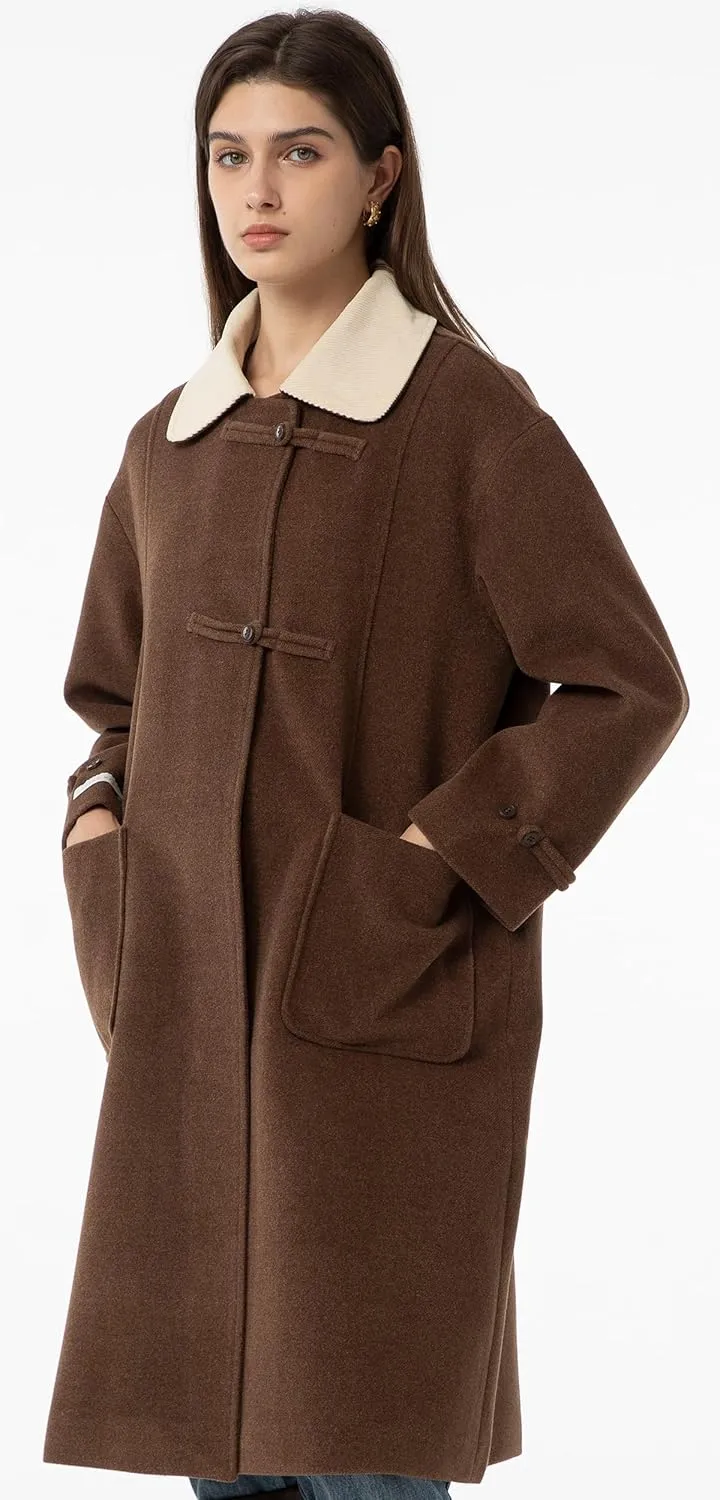 Babalet Wool Blend Pea Coat Fleece Trench Coat Turndown Collar Jacket 2024 Women Fall Fashion