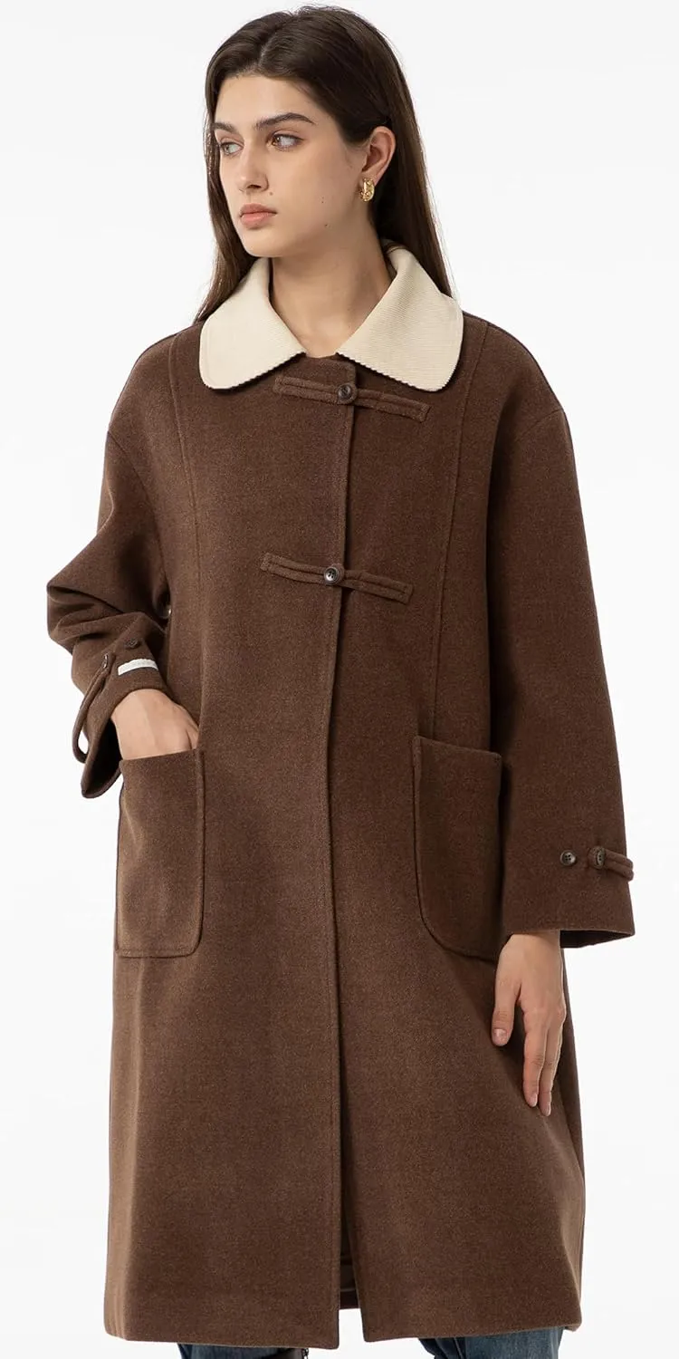 Babalet Wool Blend Pea Coat Fleece Trench Coat Turndown Collar Jacket 2024 Women Fall Fashion