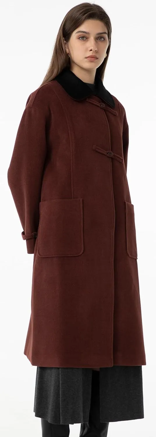 Babalet Wool Blend Pea Coat Fleece Trench Coat Turndown Collar Jacket 2024 Women Fall Fashion