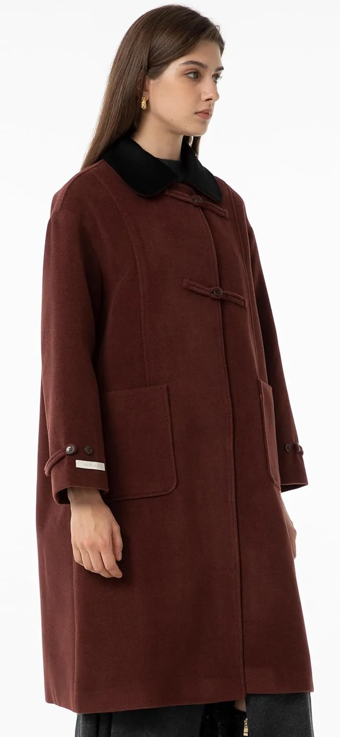 Babalet Wool Blend Pea Coat Fleece Trench Coat Turndown Collar Jacket 2024 Women Fall Fashion