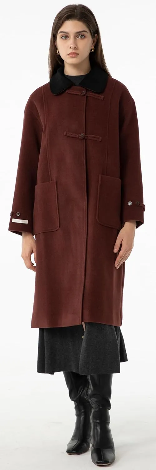 Babalet Wool Blend Pea Coat Fleece Trench Coat Turndown Collar Jacket 2024 Women Fall Fashion