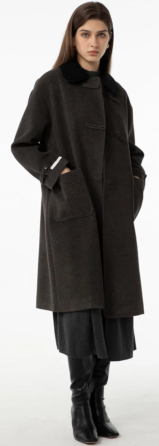 Babalet Wool Blend Pea Coat Fleece Trench Coat Turndown Collar Jacket 2024 Women Fall Fashion