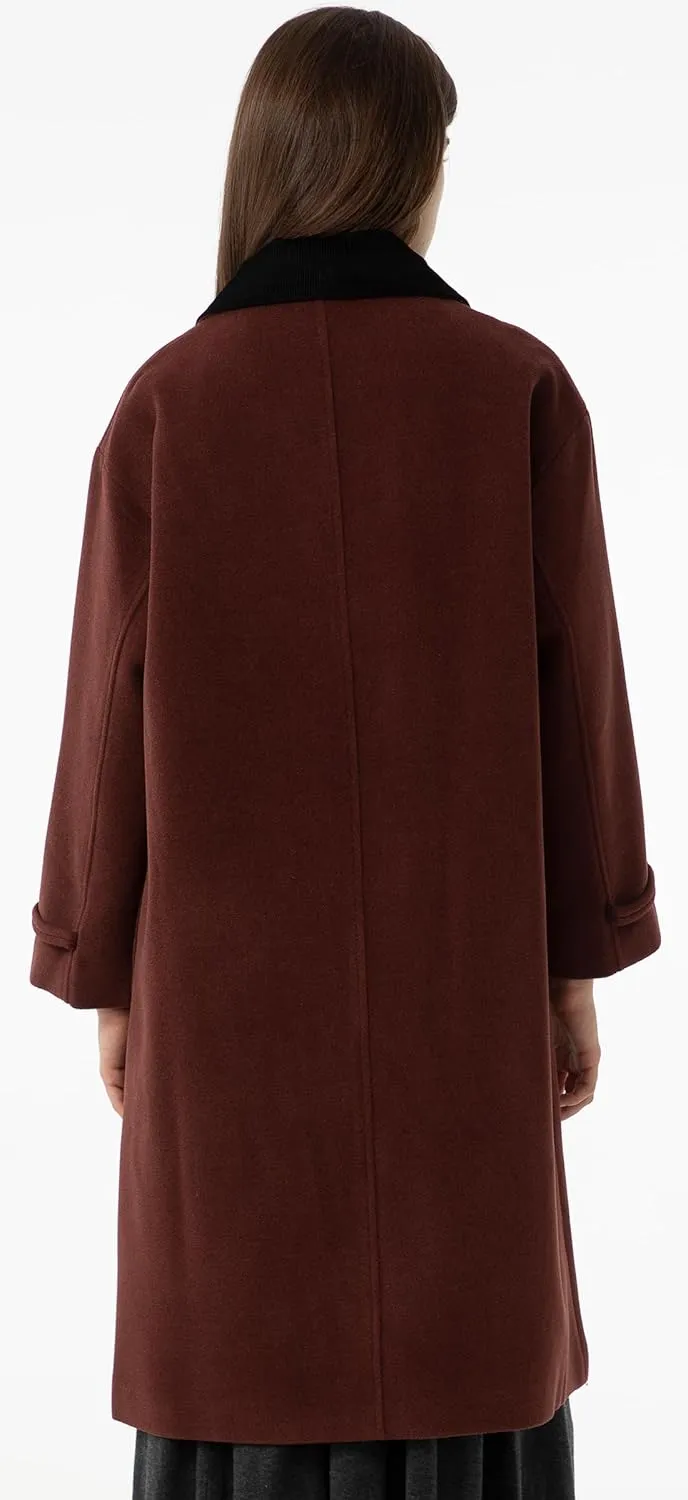 Babalet Wool Blend Pea Coat Fleece Trench Coat Turndown Collar Jacket 2024 Women Fall Fashion