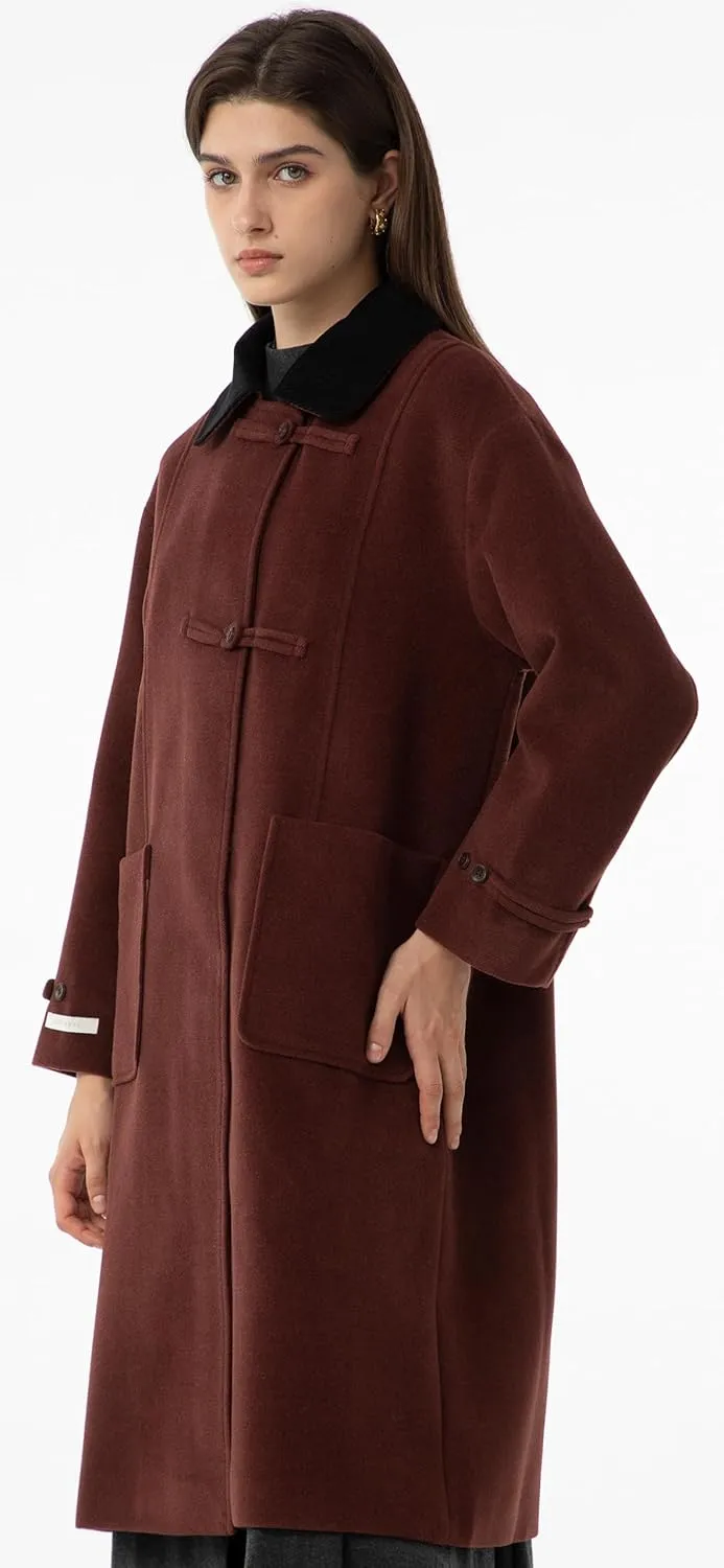Babalet Wool Blend Pea Coat Fleece Trench Coat Turndown Collar Jacket 2024 Women Fall Fashion