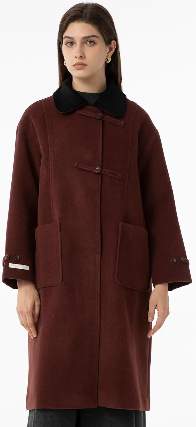 Babalet Wool Blend Pea Coat Fleece Trench Coat Turndown Collar Jacket 2024 Women Fall Fashion