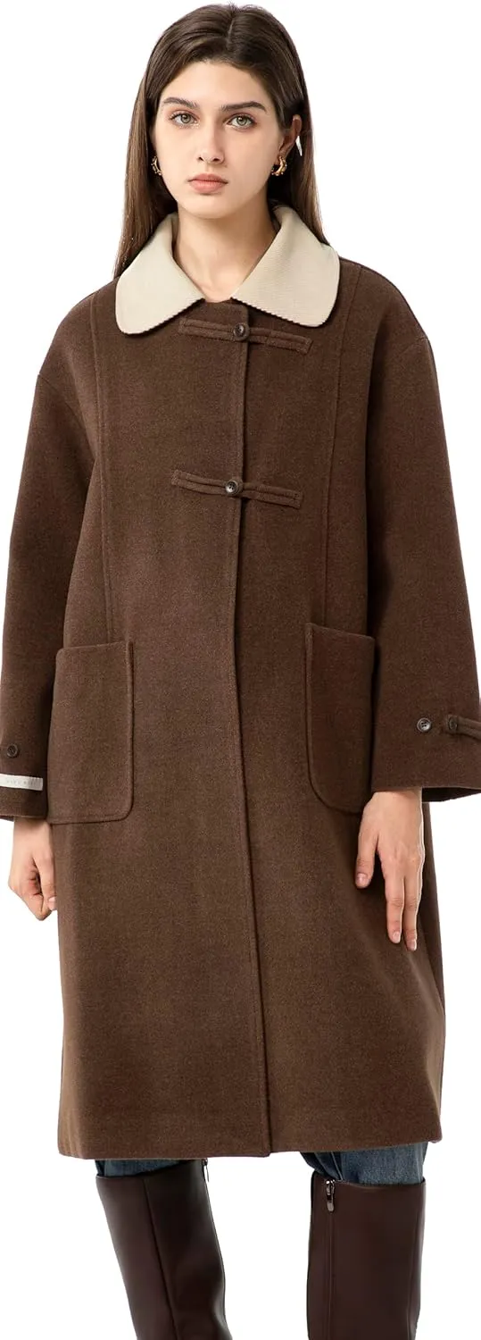 Babalet Wool Blend Pea Coat Fleece Trench Coat Turndown Collar Jacket 2024 Women Fall Fashion