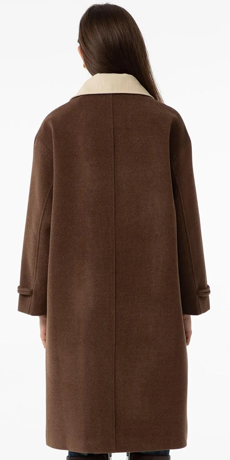 Babalet Wool Blend Pea Coat Fleece Trench Coat Turndown Collar Jacket 2024 Women Fall Fashion