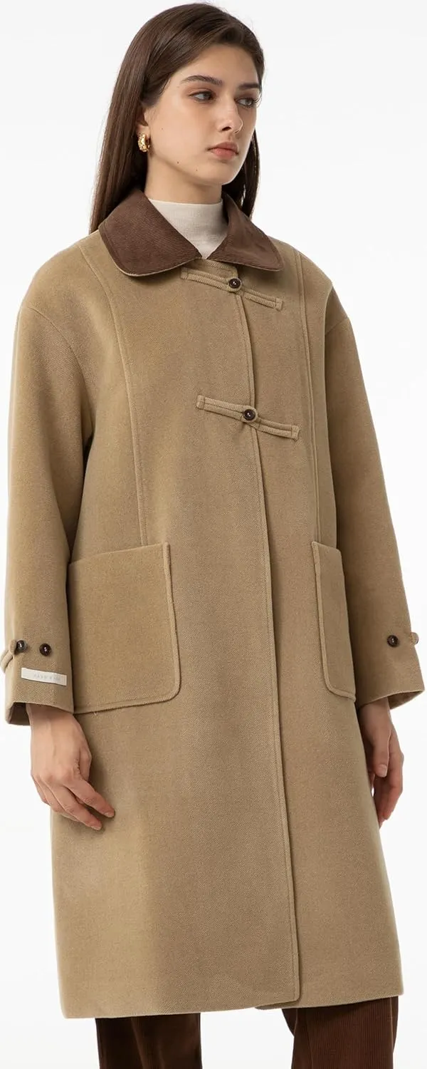 Babalet Wool Blend Pea Coat Fleece Trench Coat Turndown Collar Jacket 2024 Women Fall Fashion