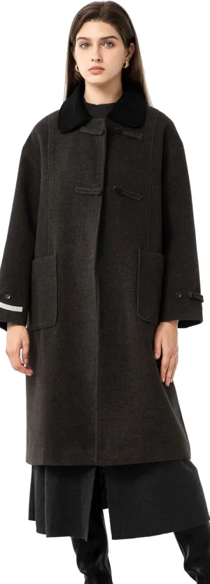 Babalet Wool Blend Pea Coat Fleece Trench Coat Turndown Collar Jacket 2024 Women Fall Fashion