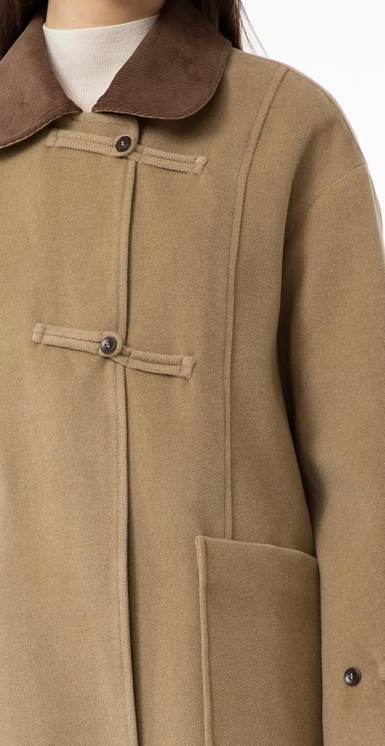 Babalet Wool Blend Pea Coat Fleece Trench Coat Turndown Collar Jacket 2024 Women Fall Fashion