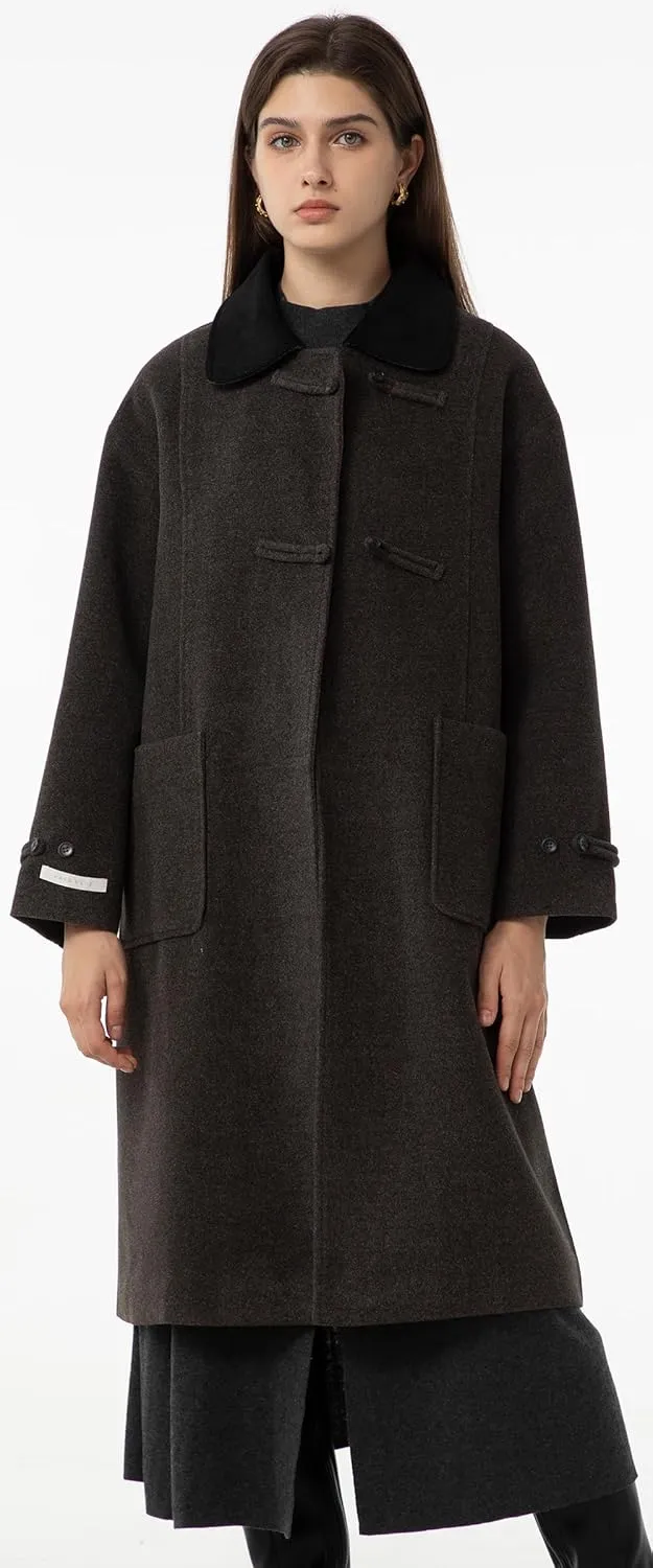 Babalet Wool Blend Pea Coat Fleece Trench Coat Turndown Collar Jacket 2024 Women Fall Fashion