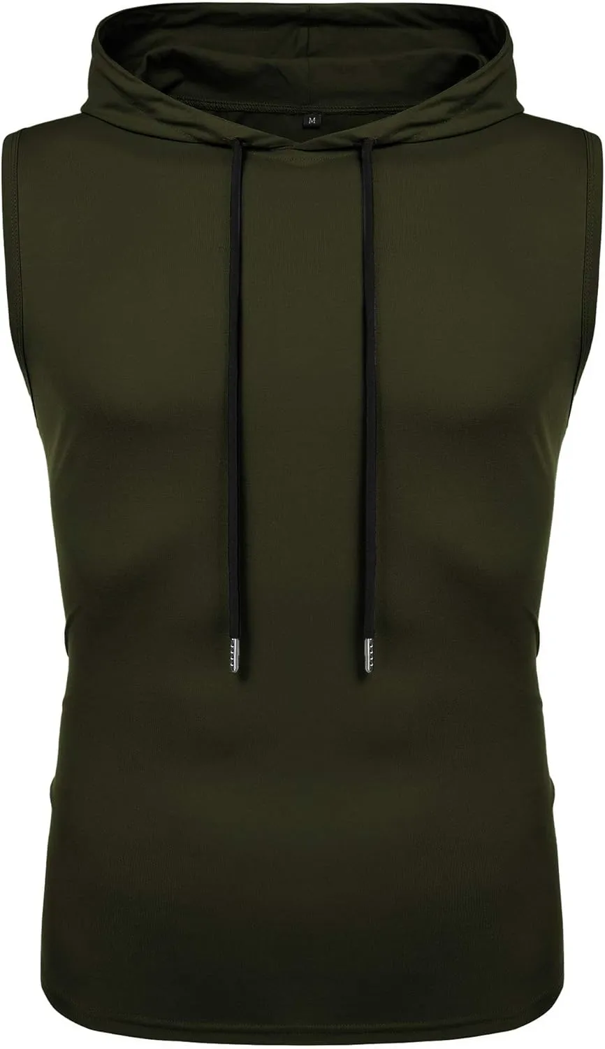 Babioboa Men's Workout Hooded Tank Tops Sleeveless Gym Hoodies Bodybuilding Muscle Shirts
