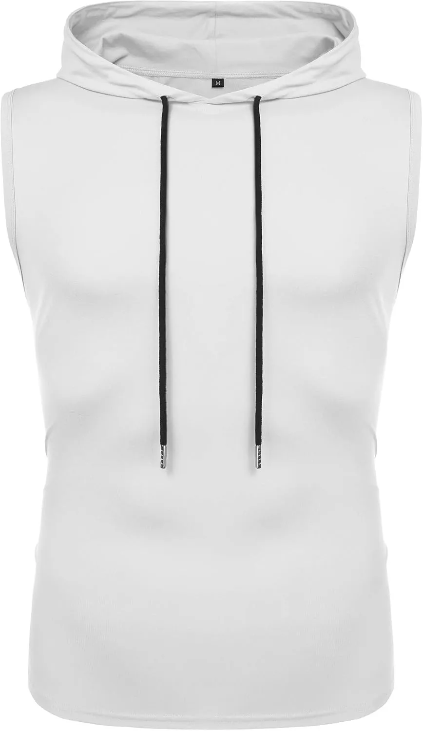 Babioboa Men's Workout Hooded Tank Tops Sleeveless Gym Hoodies Bodybuilding Muscle Shirts