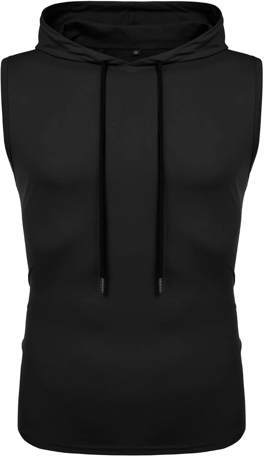 Babioboa Men's Workout Hooded Tank Tops Sleeveless Gym Hoodies Bodybuilding Muscle Shirts