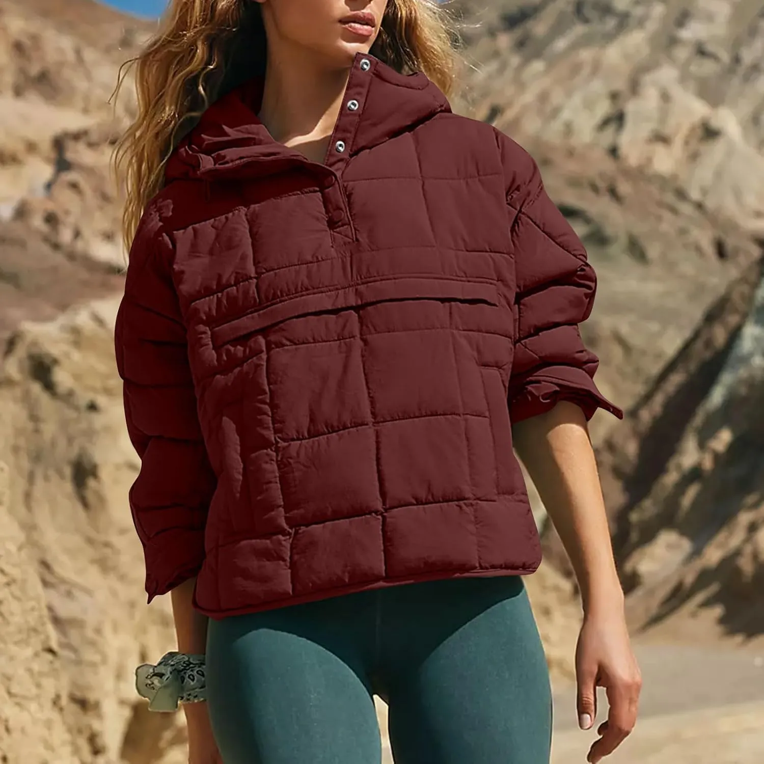 Basysin Pullover Puffer Bomber Jacket Quilted Jackets for Women Lightweight Long Sleeve Button Down Warm Coat with Pockets