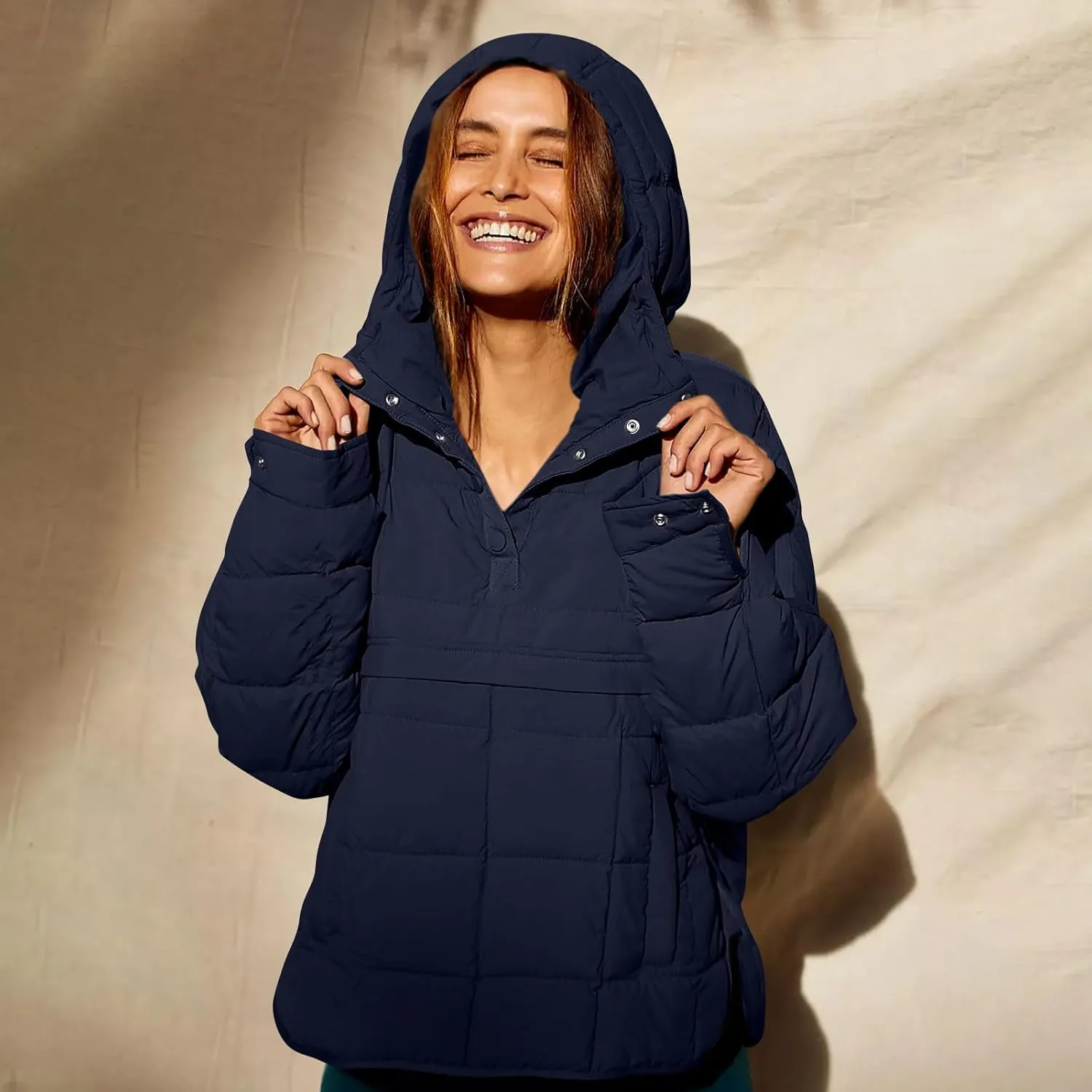 Basysin Pullover Puffer Bomber Jacket Quilted Jackets for Women Lightweight Long Sleeve Button Down Warm Coat with Pockets