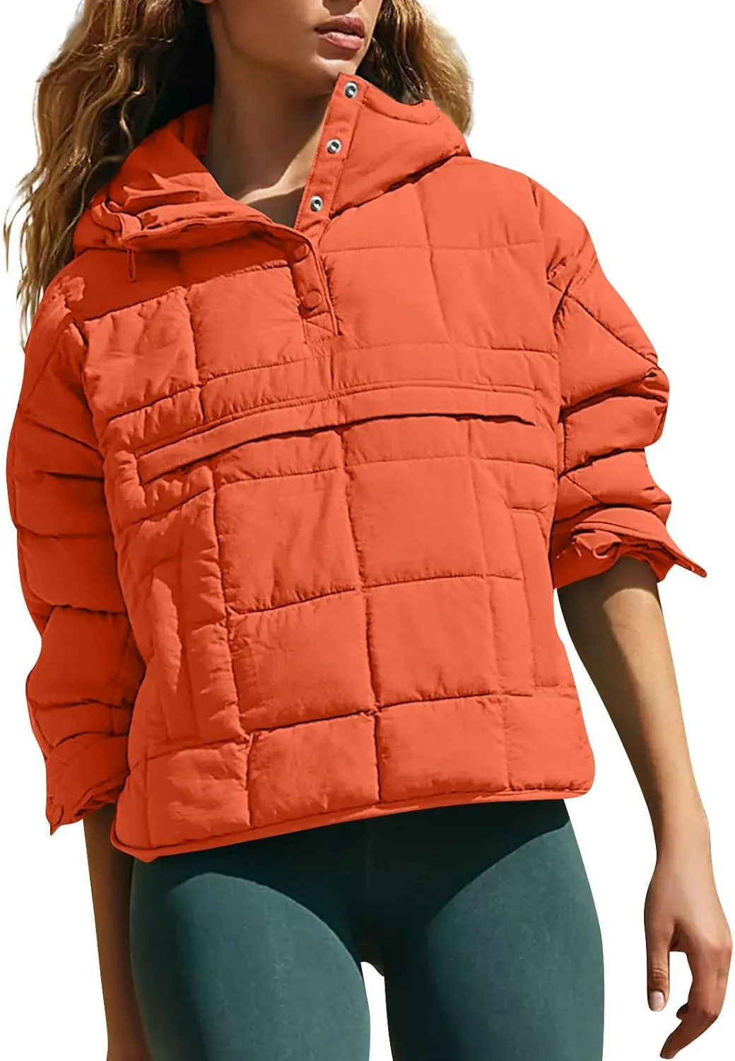 Basysin Pullover Puffer Bomber Jacket Quilted Jackets for Women Lightweight Long Sleeve Button Down Warm Coat with Pockets