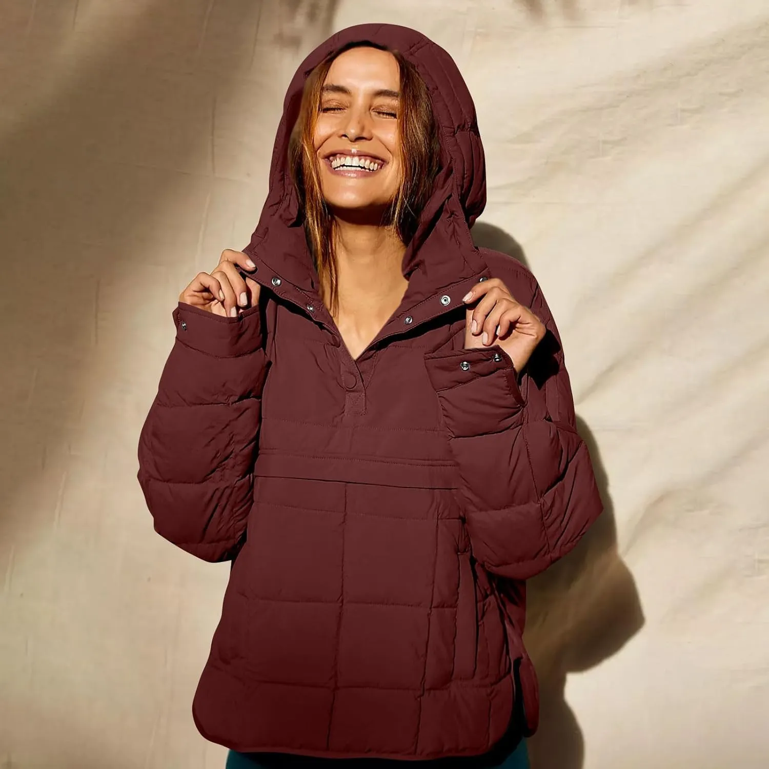 Basysin Pullover Puffer Bomber Jacket Quilted Jackets for Women Lightweight Long Sleeve Button Down Warm Coat with Pockets