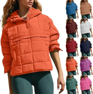 Basysin Pullover Puffer Bomber Jacket Quilted Jackets for Women Lightweight Long Sleeve Button Down Warm Coat with Pockets