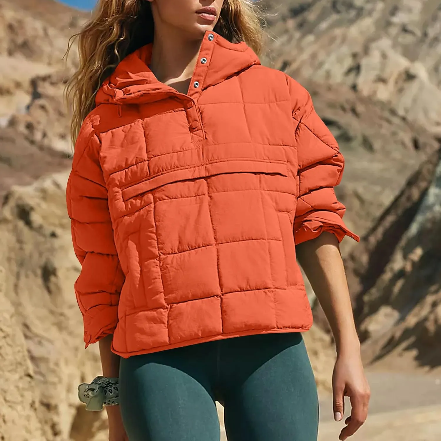Basysin Pullover Puffer Bomber Jacket Quilted Jackets for Women Lightweight Long Sleeve Button Down Warm Coat with Pockets