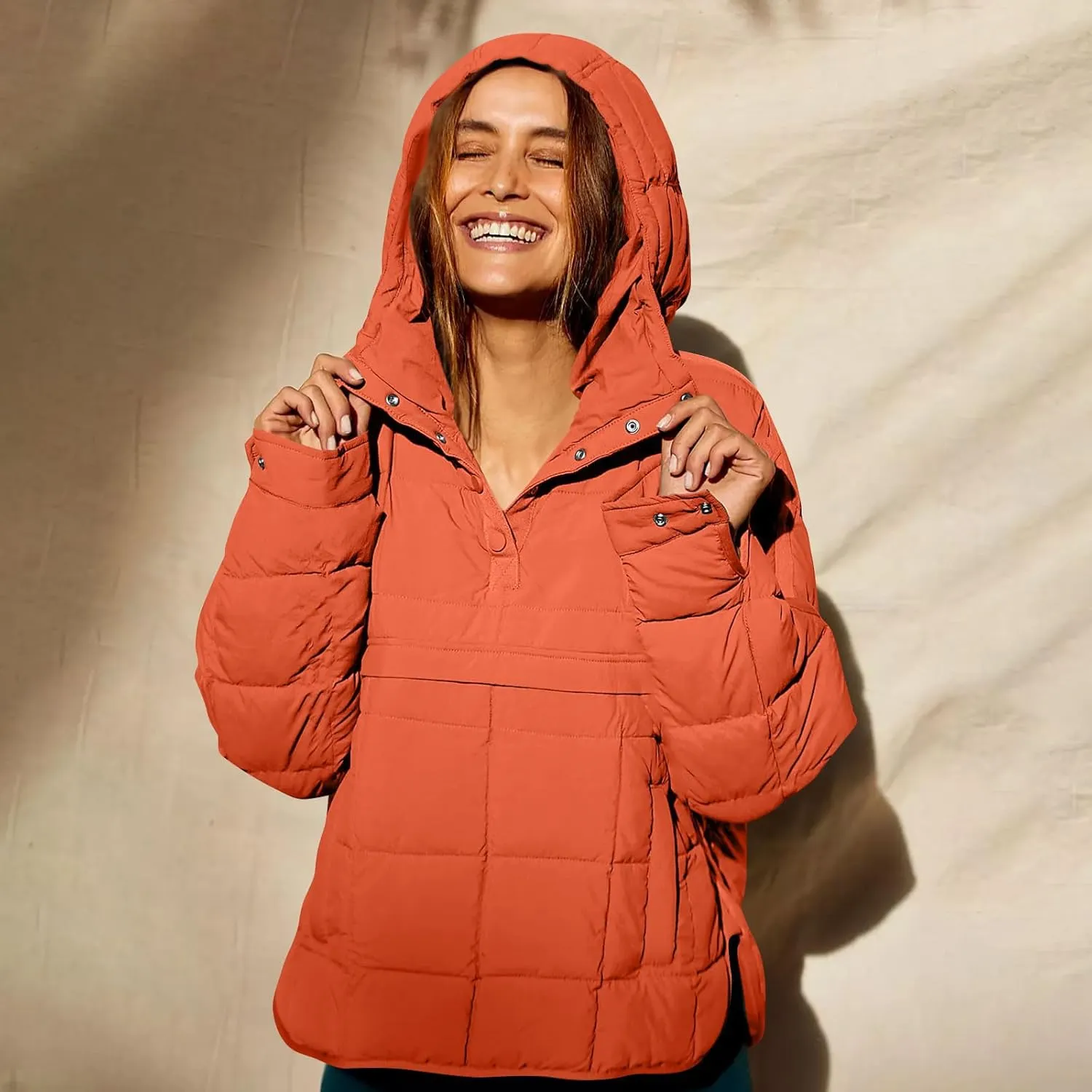 Basysin Pullover Puffer Bomber Jacket Quilted Jackets for Women Lightweight Long Sleeve Button Down Warm Coat with Pockets