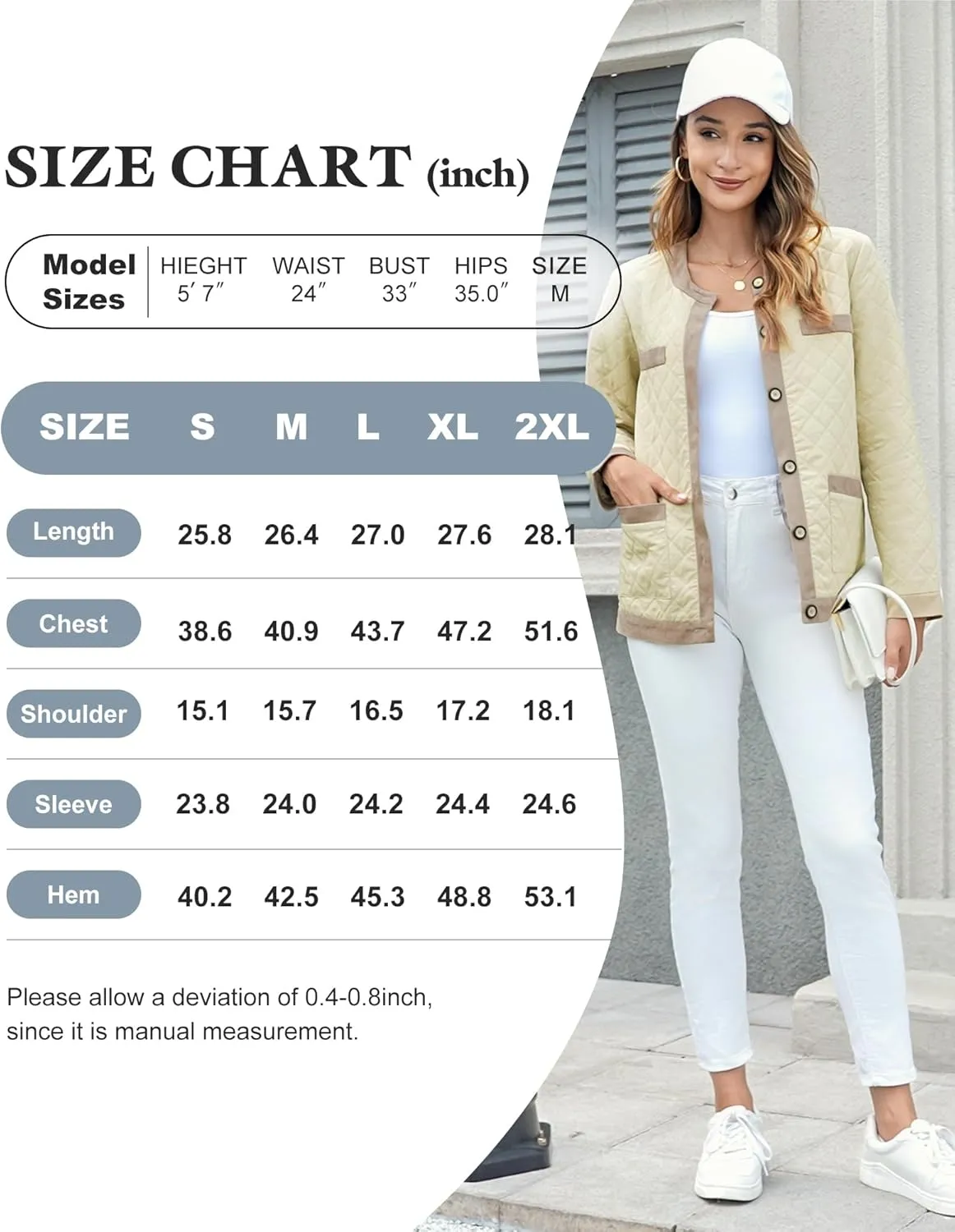Bebonnie Women's Diamond Quilted Jacket Crew Neck Lightweight Long Sleeve Button Down Winter Coats with Pockets