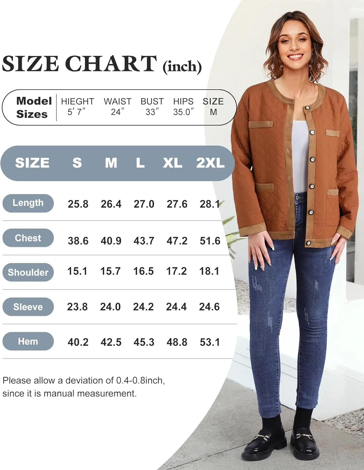 Bebonnie Women's Diamond Quilted Jacket Crew Neck Lightweight Long Sleeve Button Down Winter Coats with Pockets