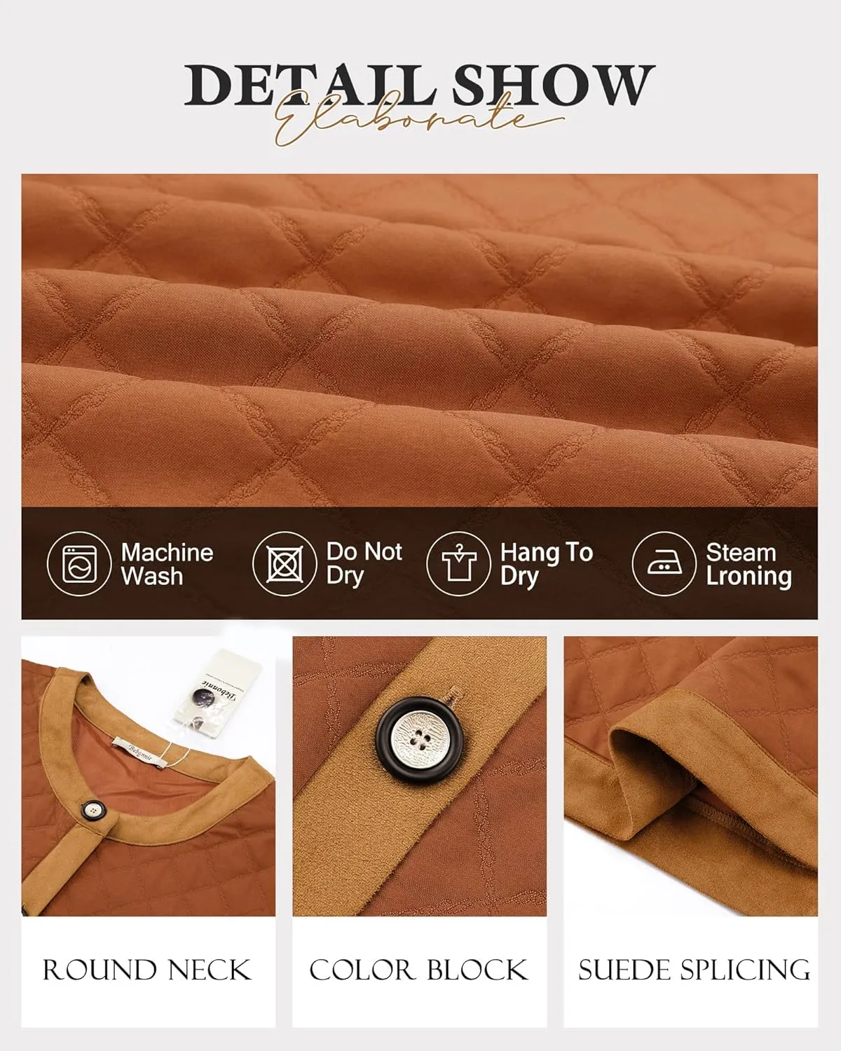 Bebonnie Women's Diamond Quilted Jacket Crew Neck Lightweight Long Sleeve Button Down Winter Coats with Pockets