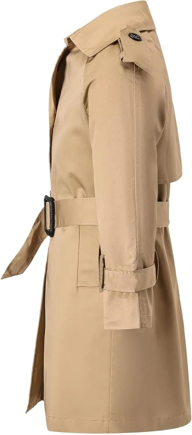 Betusline Boys Waterproof Trench Coat Double Breasted Classic Belted Outwear Jacket Dress Coats