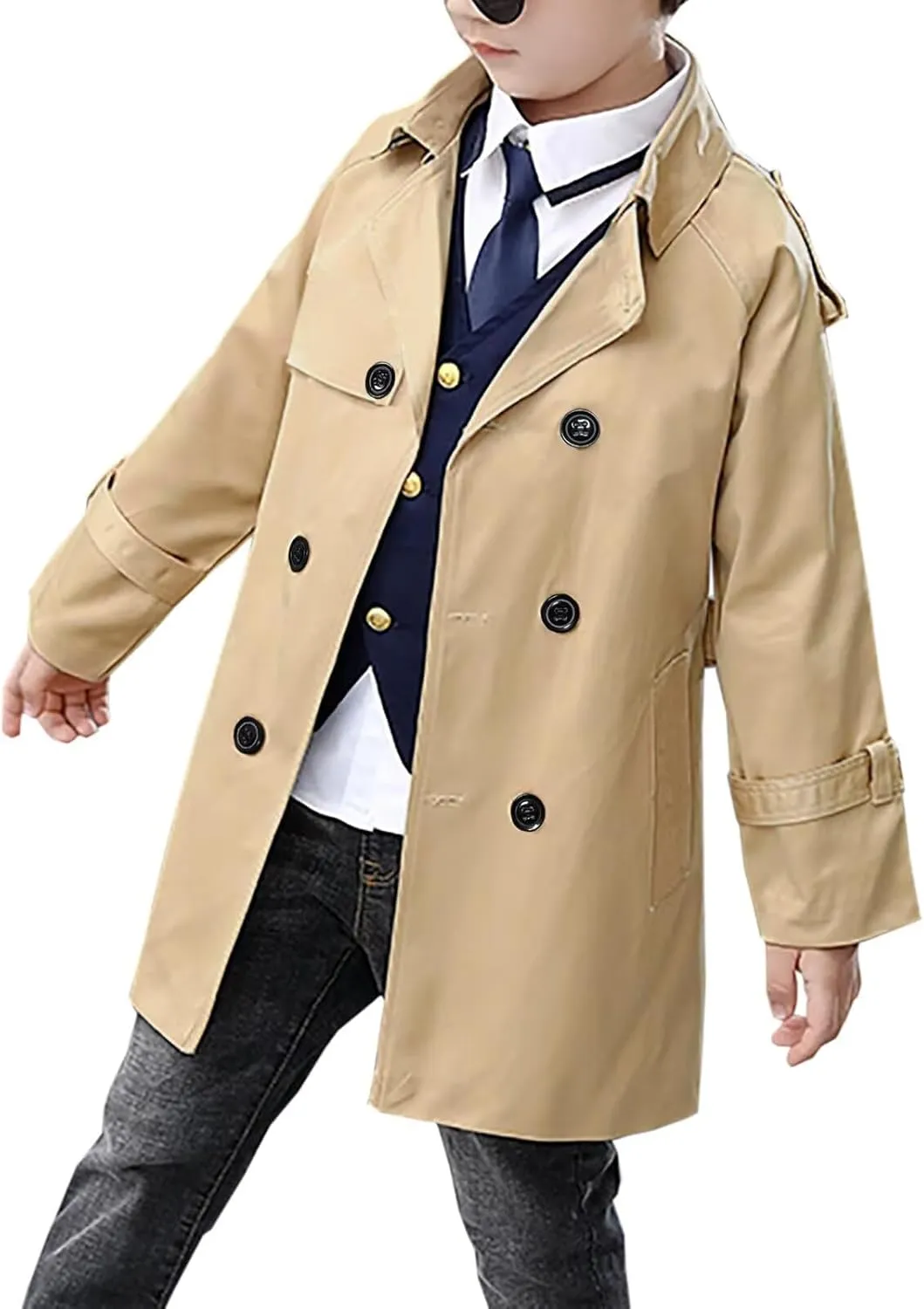 Betusline Boys Waterproof Trench Coat Double Breasted Classic Belted Outwear Jacket Dress Coats