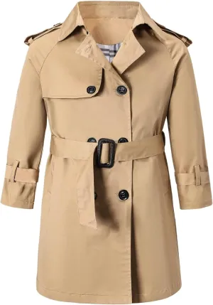 Betusline Boys Waterproof Trench Coat Double Breasted Classic Belted Outwear Jacket Dress Coats