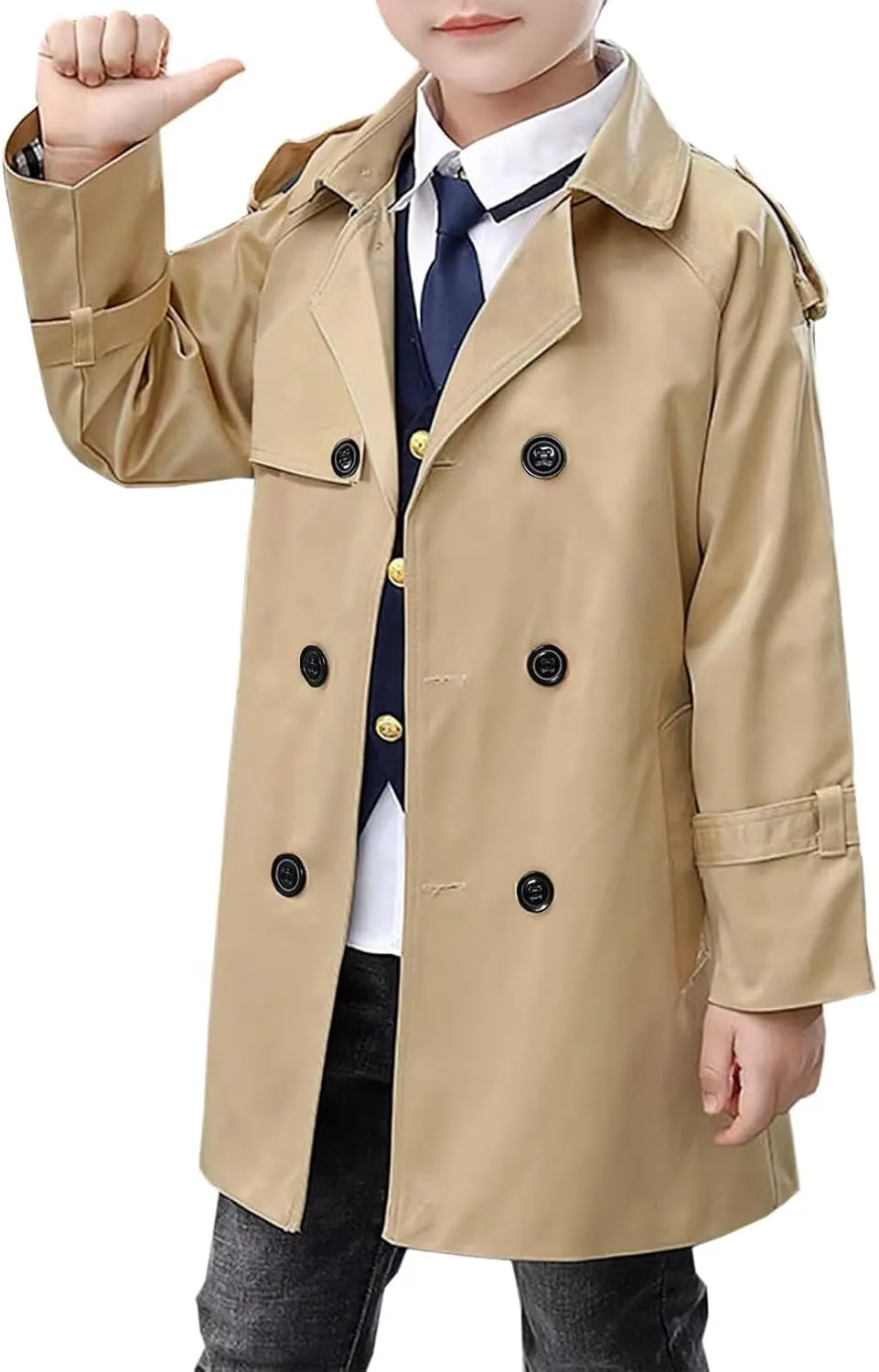 Betusline Boys Waterproof Trench Coat Double Breasted Classic Belted Outwear Jacket Dress Coats