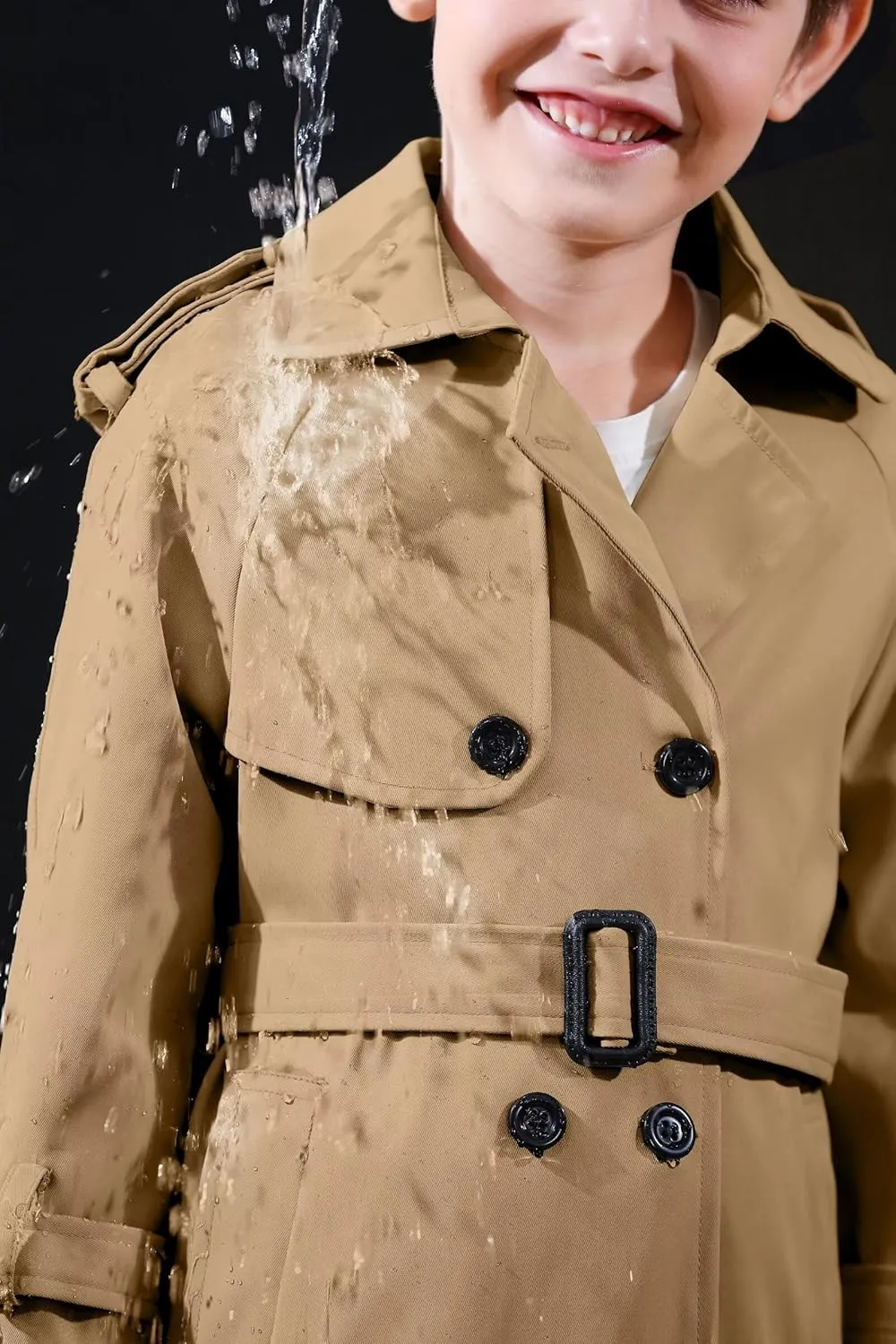 Betusline Boys Waterproof Trench Coat Double Breasted Classic Belted Outwear Jacket Dress Coats