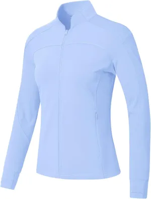 BGOWATU Women's Workout Jacket Lightweight Zip up Running Athletic Jackets with Thumb Holes