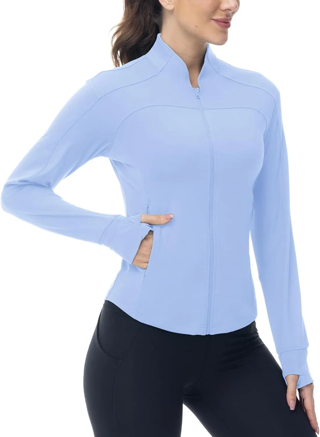 BGOWATU Women's Workout Jacket Lightweight Zip up Running Athletic Jackets with Thumb Holes