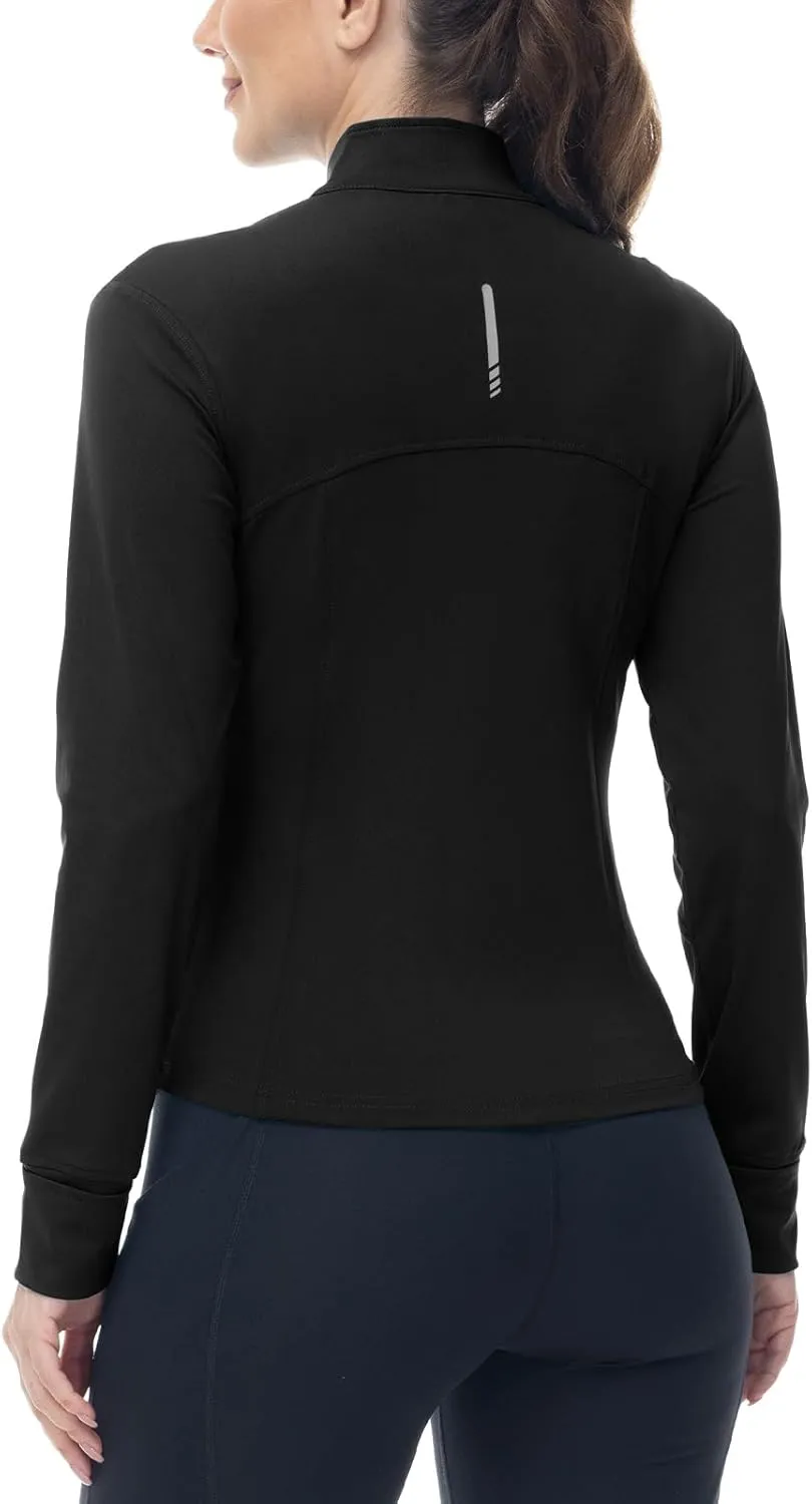 BGOWATU Women's Workout Jacket Lightweight Zip up Running Athletic Jackets with Thumb Holes