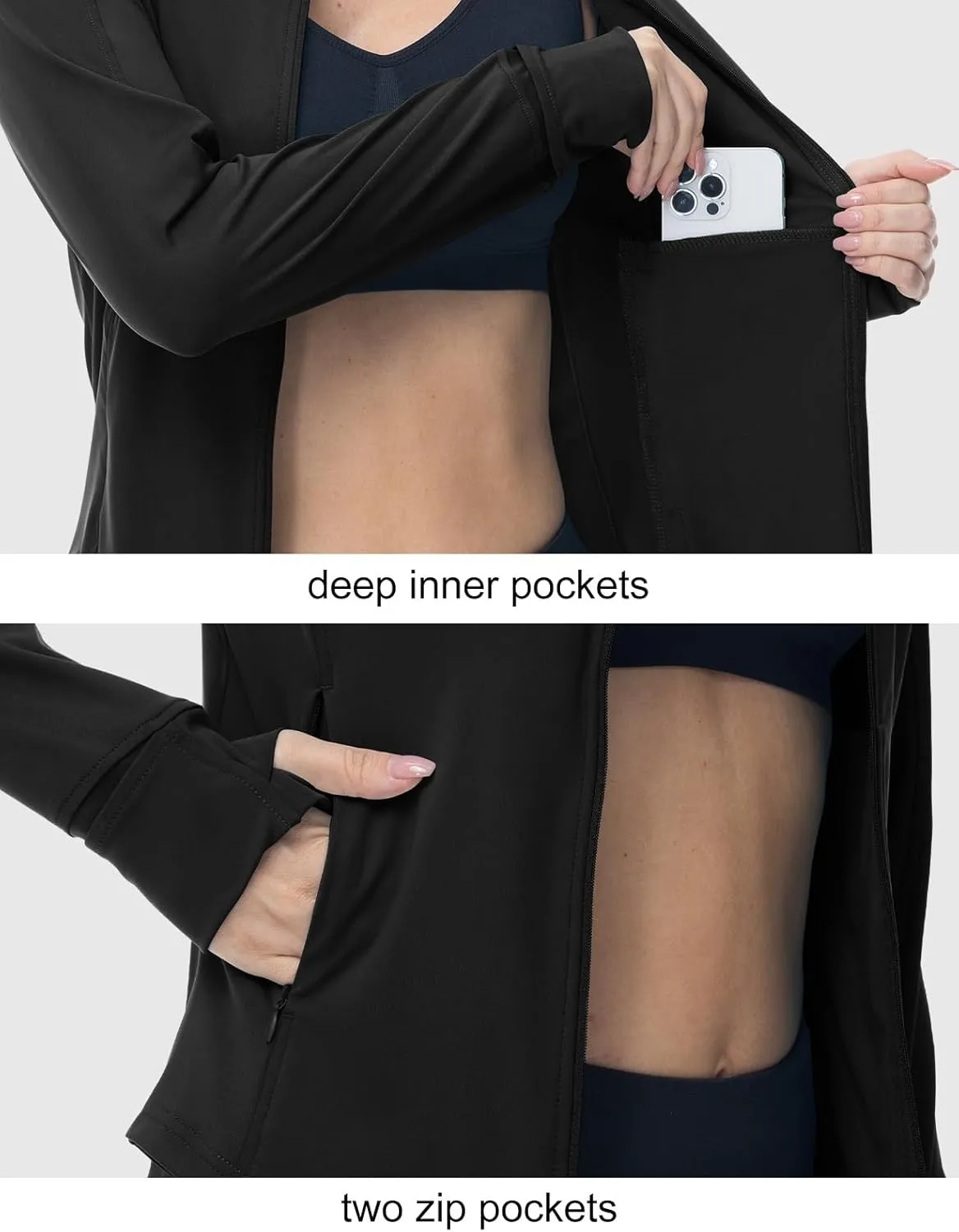 BGOWATU Women's Workout Jacket Lightweight Zip up Running Athletic Jackets with Thumb Holes