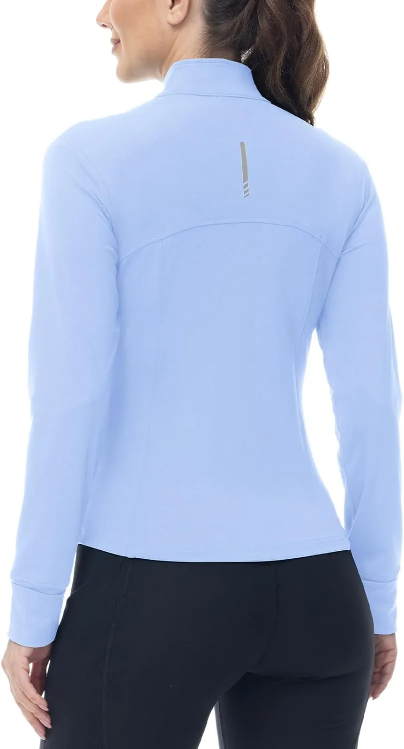 BGOWATU Women's Workout Jacket Lightweight Zip up Running Athletic Jackets with Thumb Holes