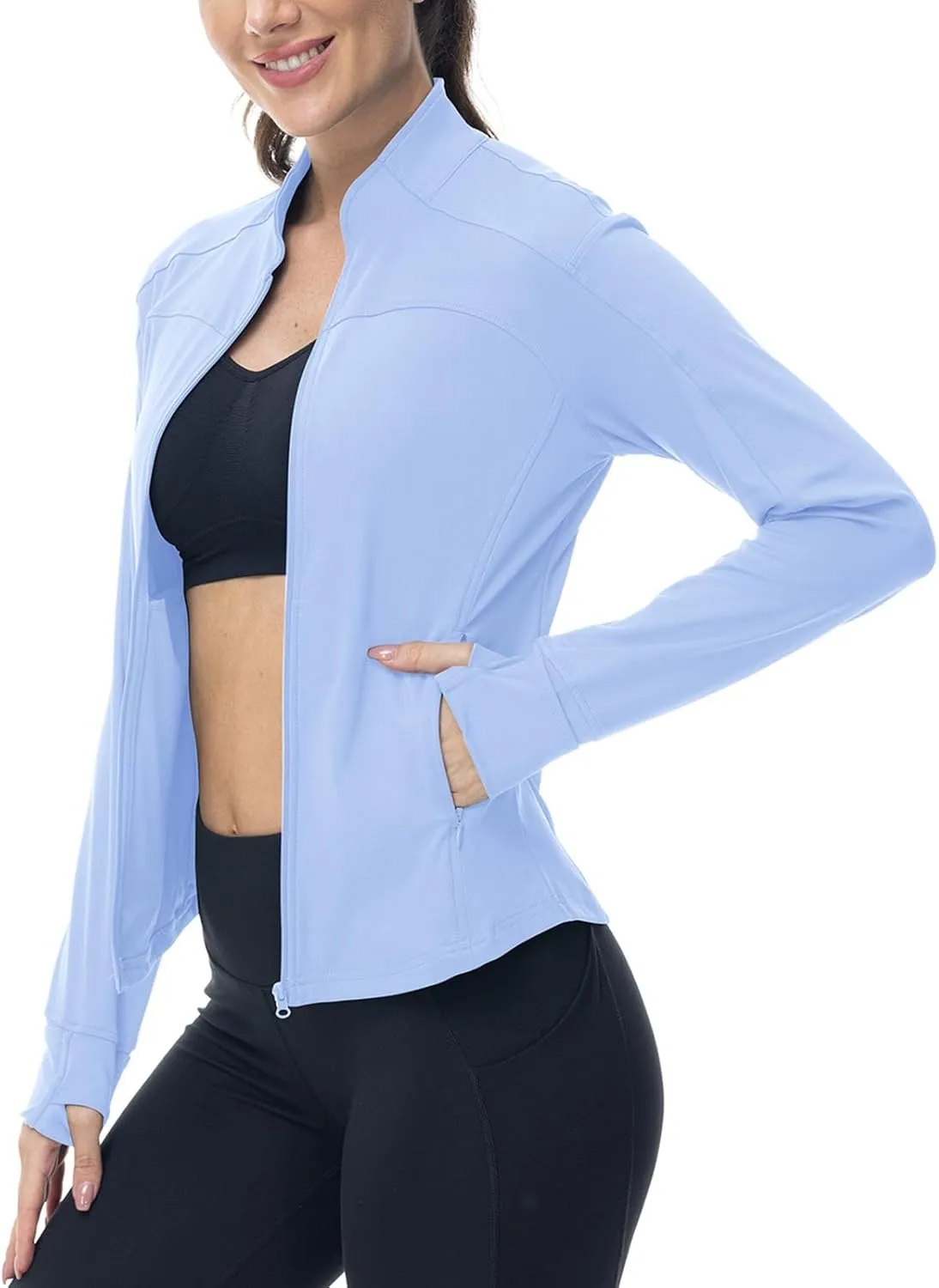 BGOWATU Women's Workout Jacket Lightweight Zip up Running Athletic Jackets with Thumb Holes