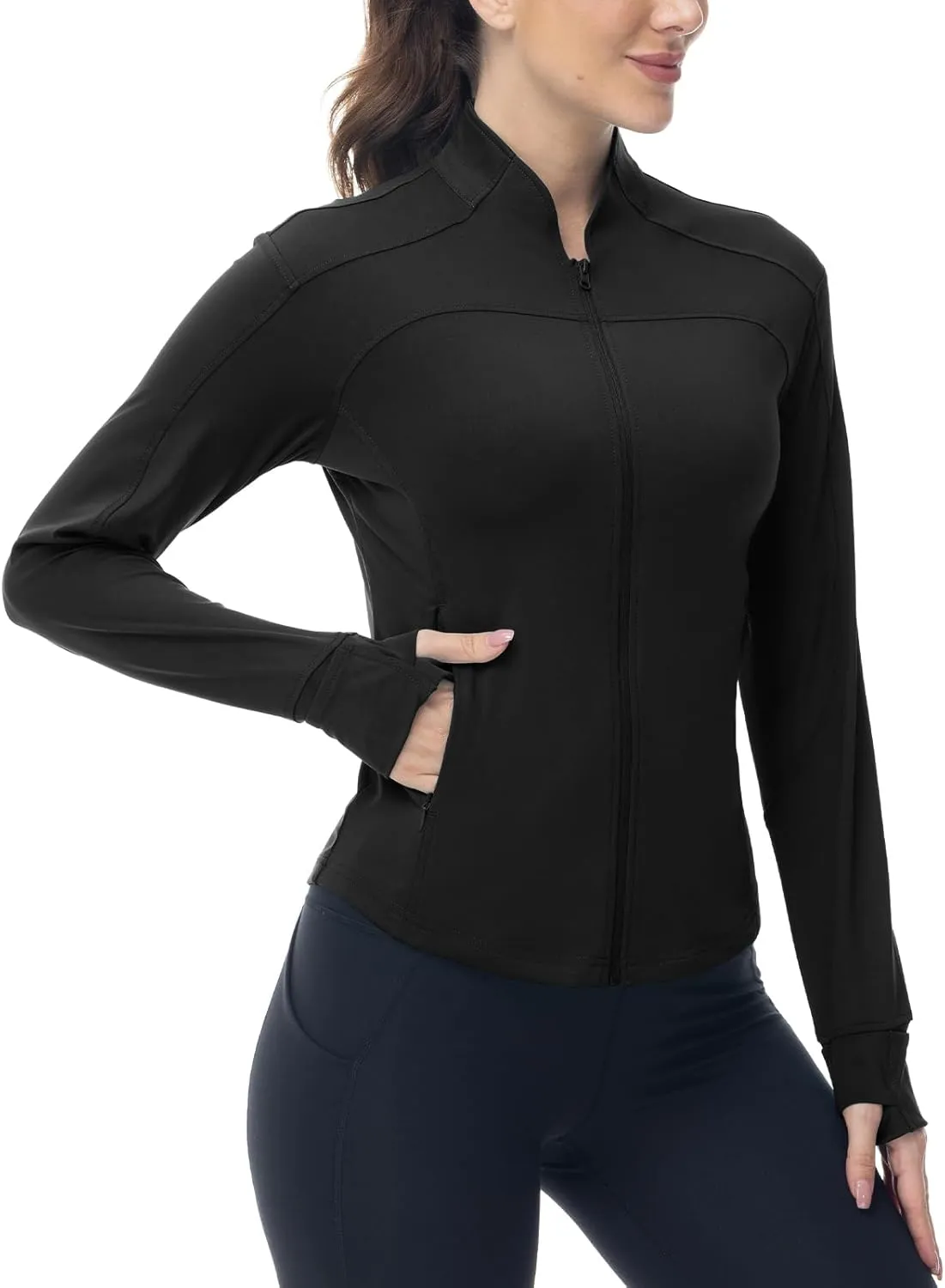 BGOWATU Women's Workout Jacket Lightweight Zip up Running Athletic Jackets with Thumb Holes