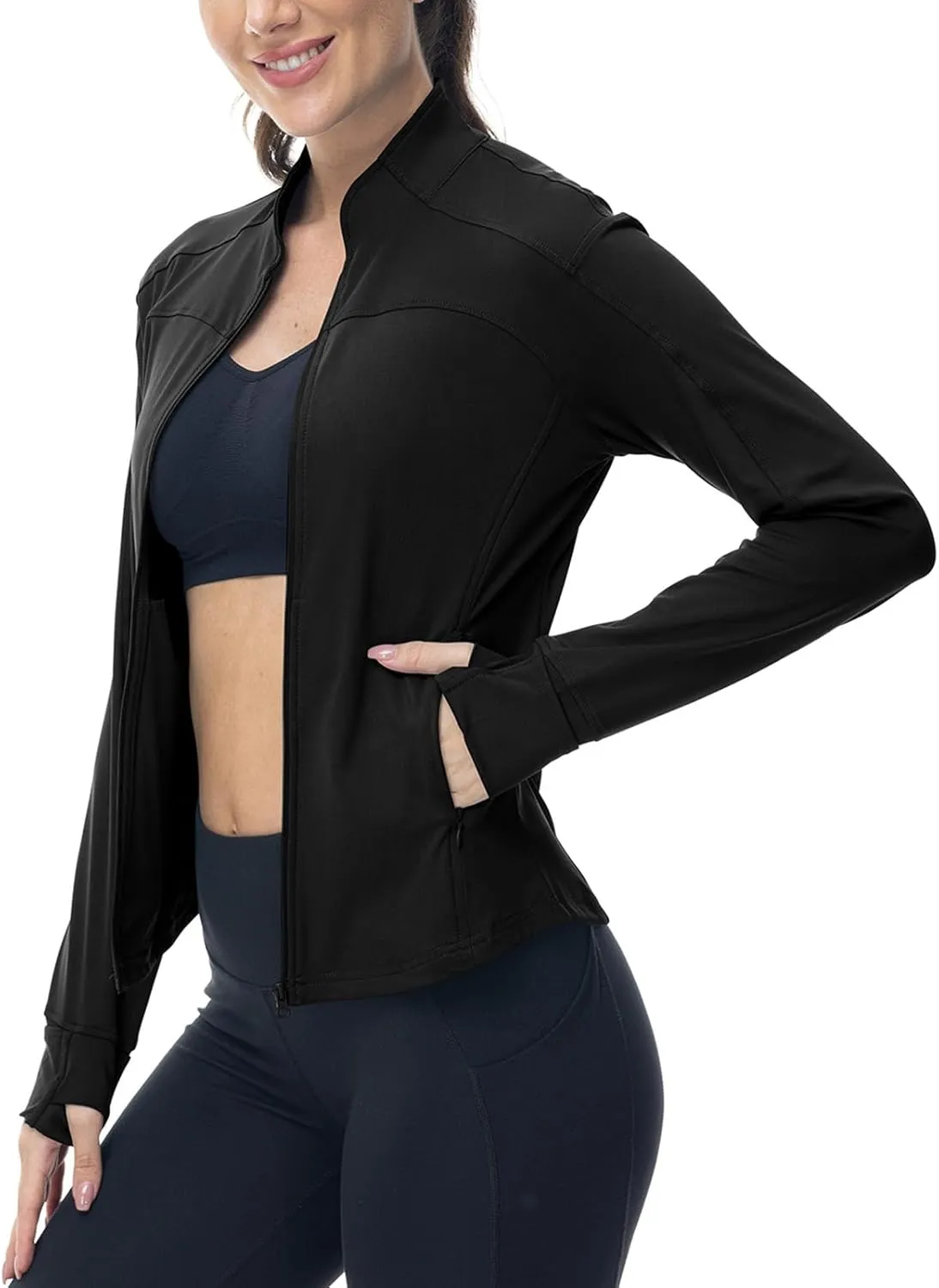 BGOWATU Women's Workout Jacket Lightweight Zip up Running Athletic Jackets with Thumb Holes